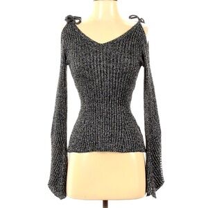 Endless Rose Metallic silver Knit Cold Shoulder Sweater Small women’s top